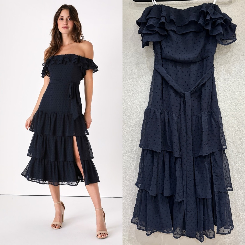 Lulu's Navy Off-Shoulder Midi Dress